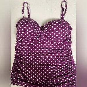 APT 9 TANKINI PURPLE/WHITE POLKA SIZE 1X
PADDED. NO UNDERWIRE RUCHED SIDES